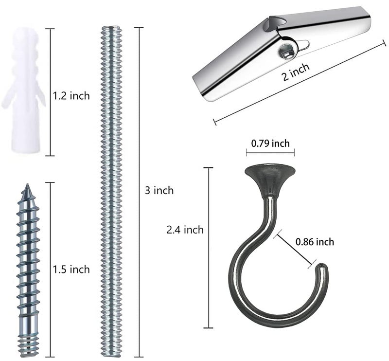 Evsteluo 2 Sets Large Swag Ceiling Hooks Heavy Duty Swag Hook with Hardware for Hanging Plants Ceiling Installation Cavity Wall Fixing (2 Sets  Brilliant Black) - Image 3